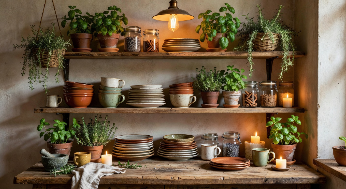 Cocina rústica con estantes abiertos — Colección Provenzal